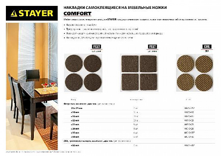 STAYER d 35 мм, самоклеящиеся, фетровые, 4 шт. коричневые, мебельные накладки (40910-35)