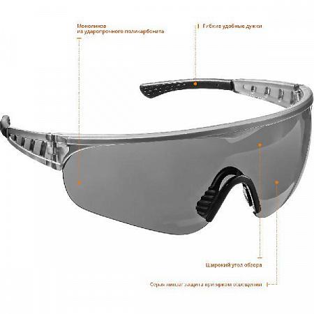 STAYER PRO-X серые, широкая монолинза, открытого типа, защитные очки (2-110432)