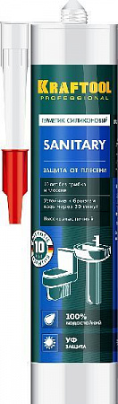 KRAFTOOL Sanitary 300 мл прозрачный, Санитарный силиконовый герметик (41255-2)