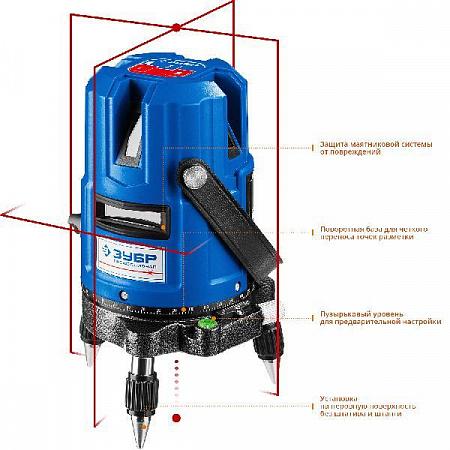 ЗУБР КРЕСТ-55, 4 верт, 3 гориз. линии, 20м/70м, точн. 0,3 мм/м, в кейсе