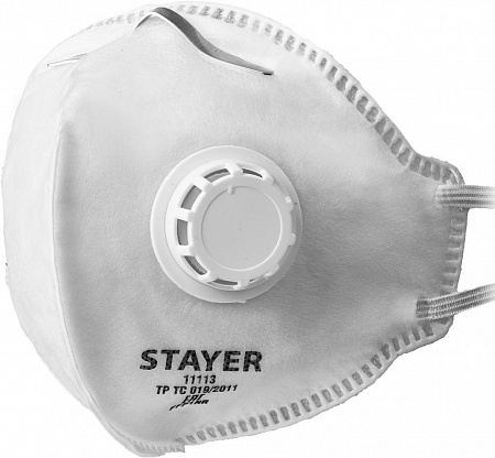 STAYER FV-80 класс защиты FFP1, плоская, с клапаном выдоха, фильтрующая полумаска (11113)